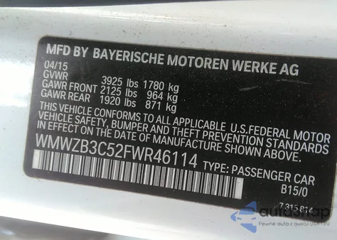 2015 Mini Countryman Cooper z USA, uszkodzony, nr VIN WMWZB3C52FWR46114